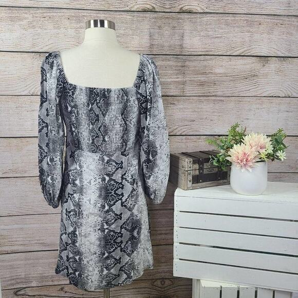 Sanctuary Womens Mini Dress Snakeskin Long Sleeve Black White Small - Picture 2 of 3
